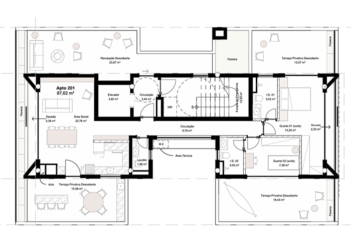 3 pavimento - garden elevado 87 e 58 m2 - Jobim